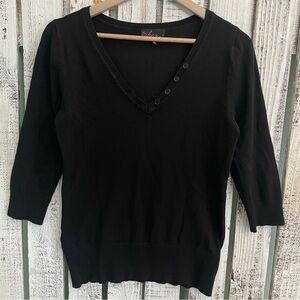 Takeout V-neck Sweater Women’s Juniors Size XL Fitted Black 3/4 Sleeve